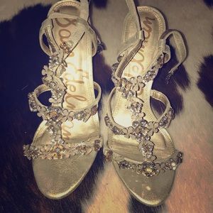 Sam Edelman gold pastel floral heeled sandals